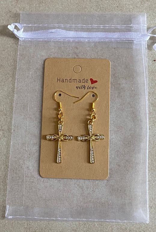 Pretty Gold Plated Cross Filigree Drop Earrings