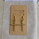 Pretty Gold Plated Cross Filigree Drop Earrings