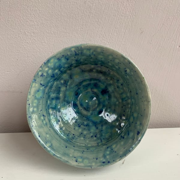 Wheel-Thrown Blueish Green Speckled Ceramic Pot