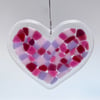 Fused Glass Heart Hanging (Pinks) - Handmade Glass Decoration