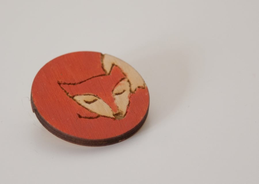 wooden Fox Brooch