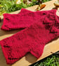 Hand Knitted Cranberry Red Lace Fingerless Gloves  - Image 5