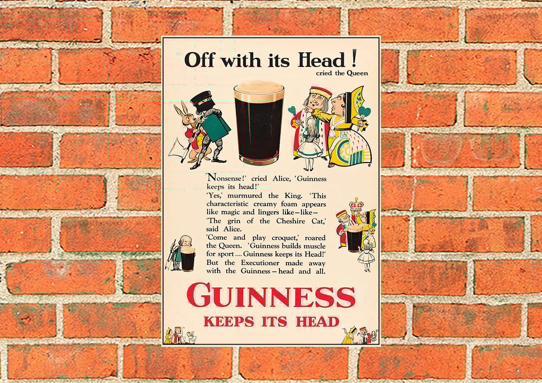 Guinness metal sign. Alice off with it's head. Pub, Bar or Mancave