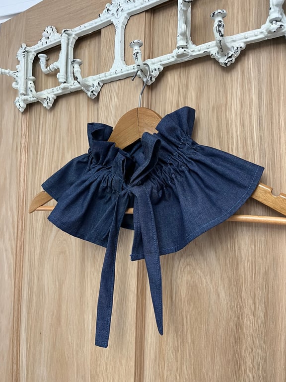 Beautiful Denim Tie Ruffle Collar
