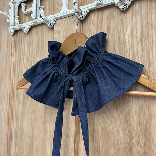 Beautiful Denim Tie Ruffle Collar