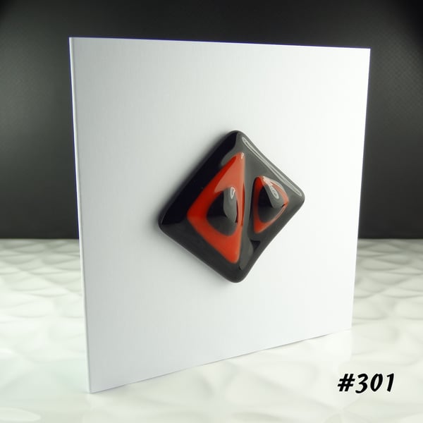 Fused glass blank card, black red, handmade, textured - 3 options