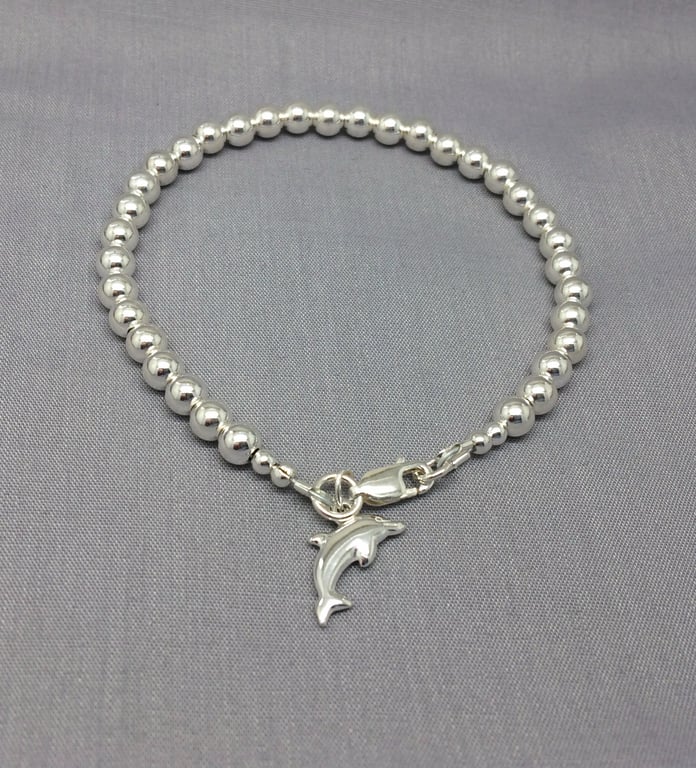 Dolphin Charm Sterling Silver Beaded Ball Bracelet