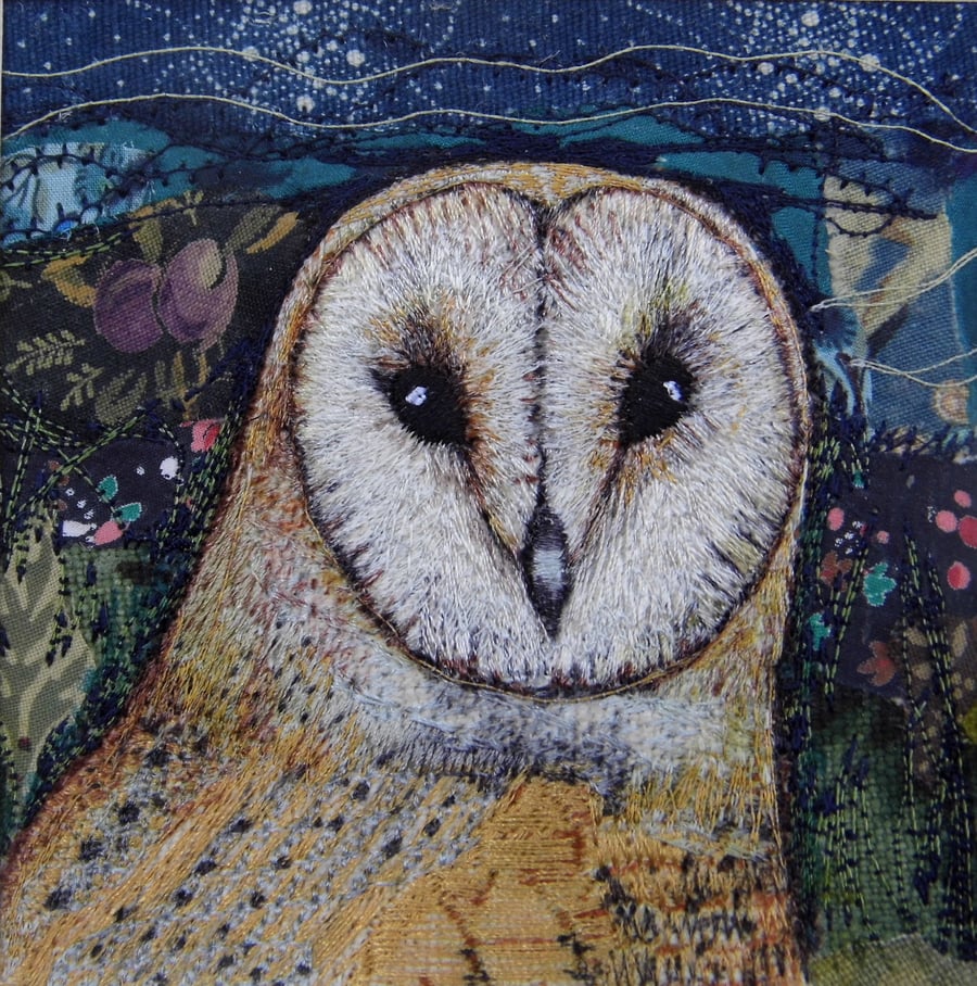 Barn Owl - Original Embroidery Collage