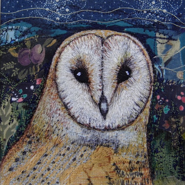 Barn Owl - Original Embroidery Collage