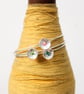 Silver button bangle, stitched button, textured silver - Image 1