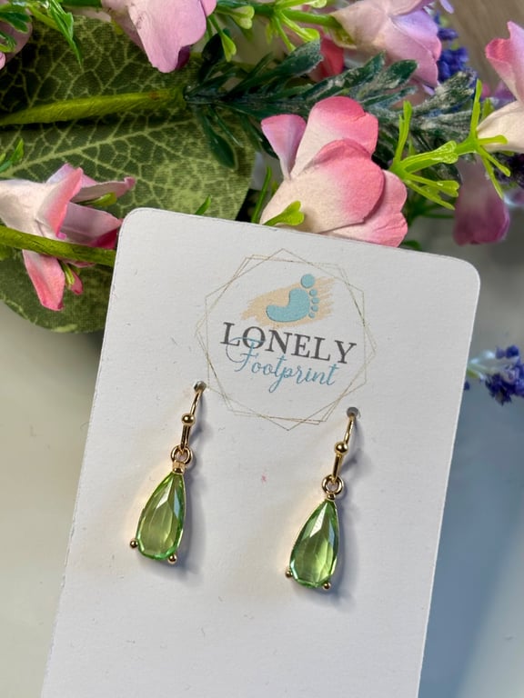 Green Crystal Earrings, Pendant Earrings, Handmade Jewellery 