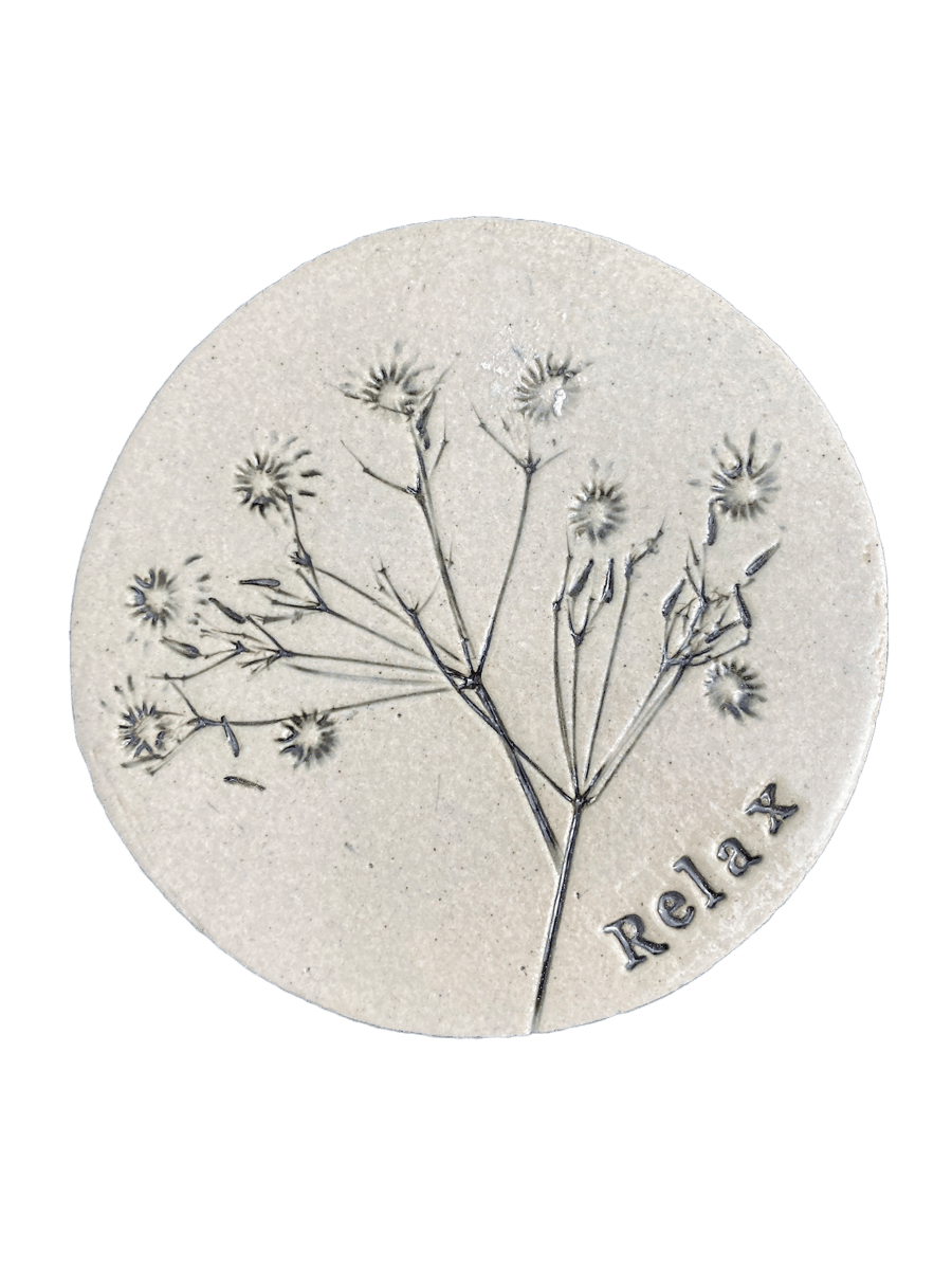 relax - pottery decorative tile, coaster, small trivet, room decor, gift