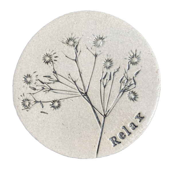 relax - pottery decorative tile, coaster, small trivet, room decor, gift
