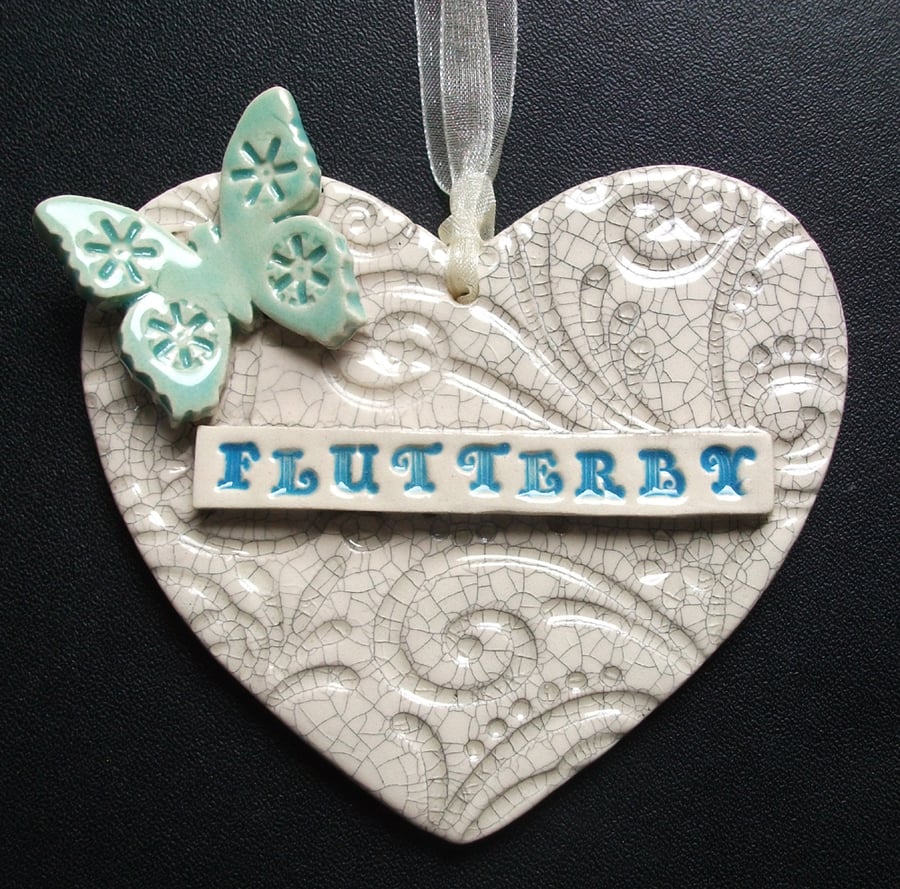 Ceramic butterfly heart Flutterby hanging decoration