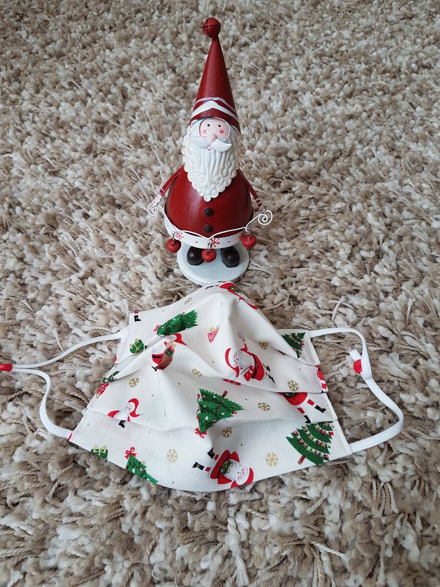 Small Adult or Teenager face covering – Santa and Christmas Tree  print 
