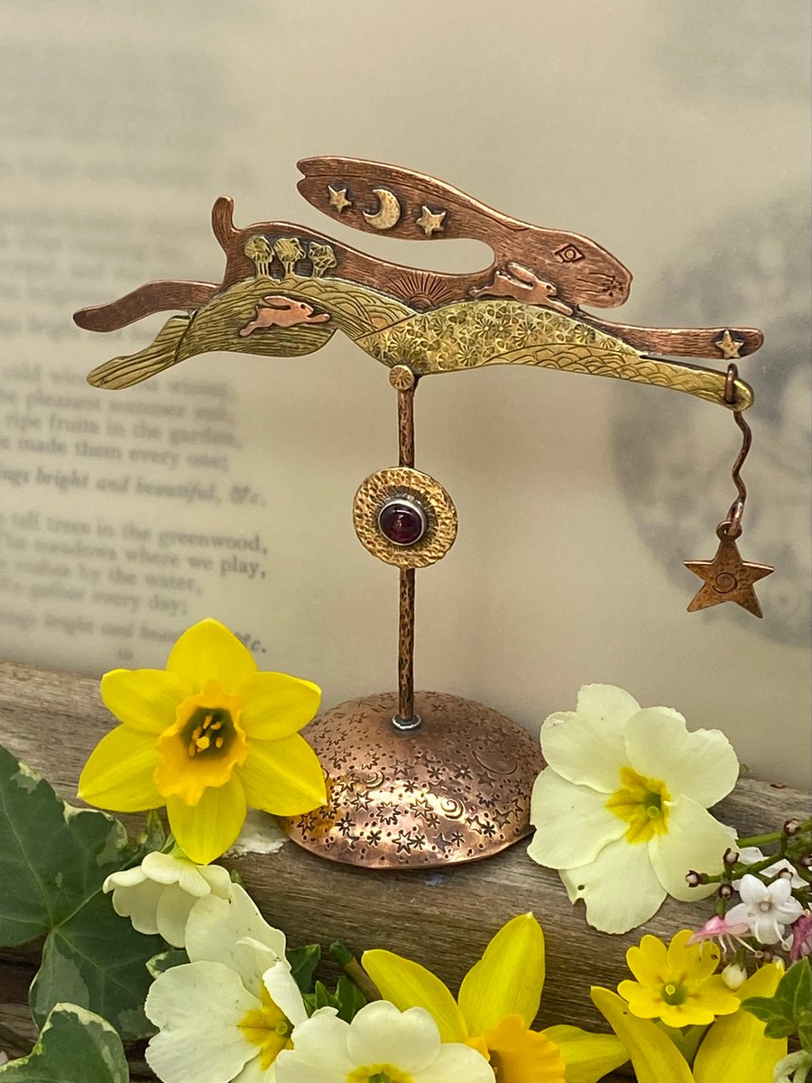 Decorative Copper & Brass Hare with Garnet