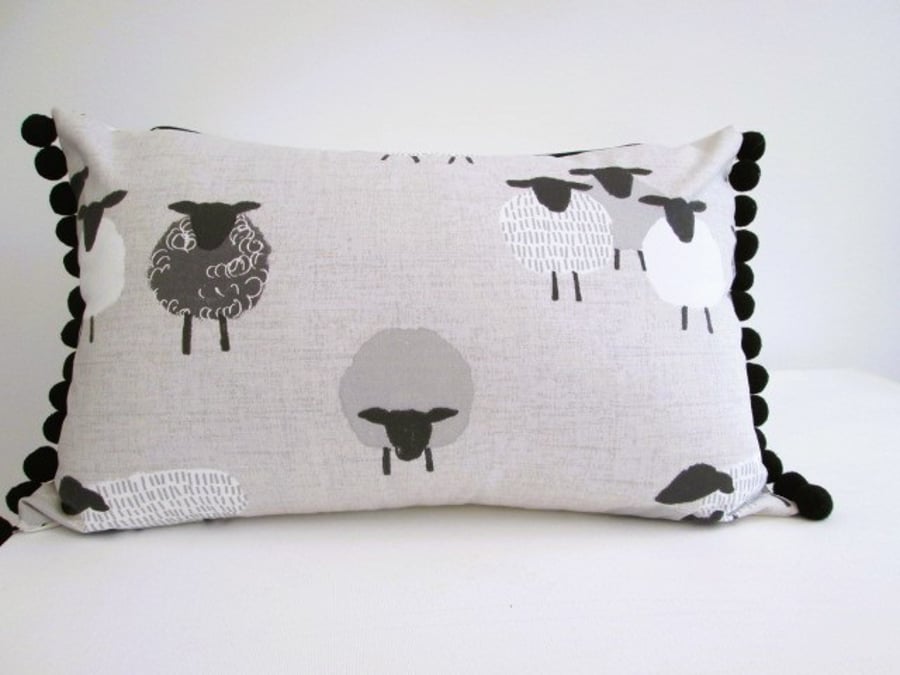 Sheep  Cushion  with Black  Pom poms 