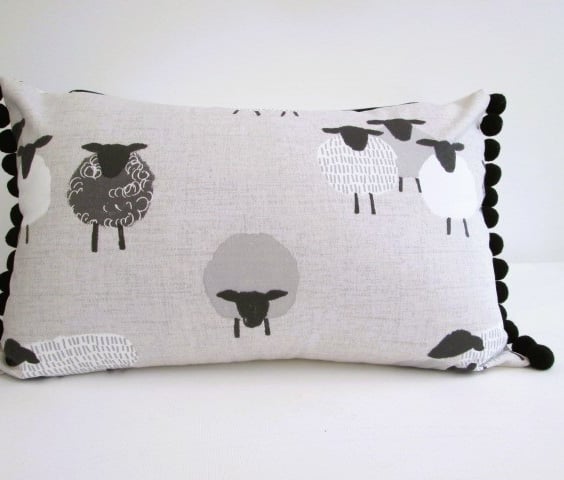 Sheep  Cushion  with Black  Pom poms 