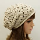 Knitted lace hat for women, lightweight baggy beret for women, handmade beanie