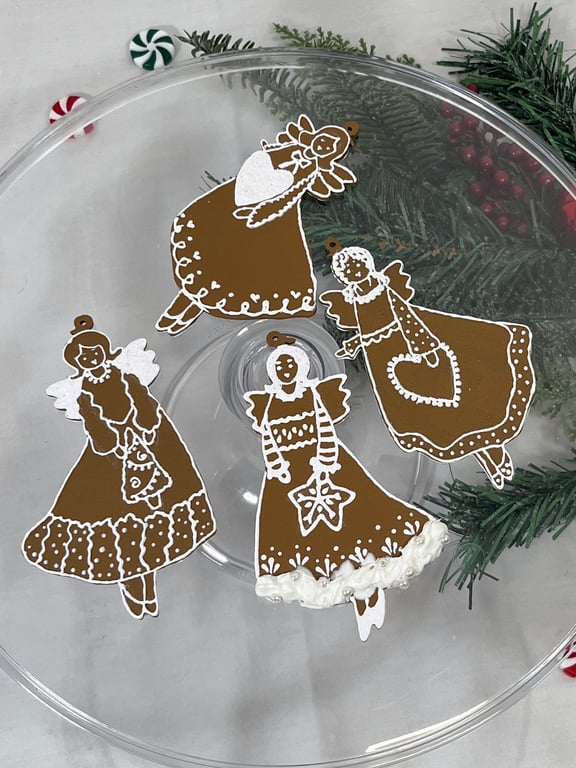 Christmas Tree Decorations Gingerbread Style Hand Painted Angels Handmade