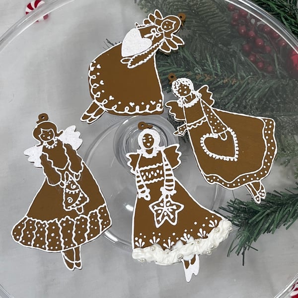 Christmas Tree Decorations Gingerbread Style Hand Painted Angels Handmade