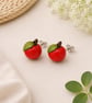 Red Apple Polymer Clay Stud Earrings Sterling Silver Posts