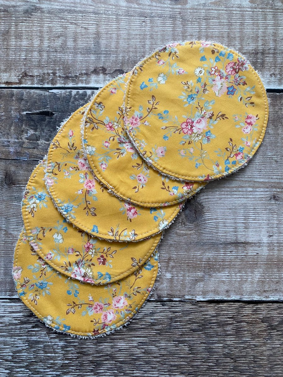 Make Up Remover Facial Rounds Pads Cotton Bamboo Yellow Flowers Floral x5