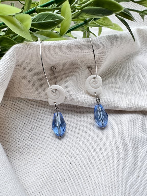 Seashells and Sea Blue Hoop Drop Earrings