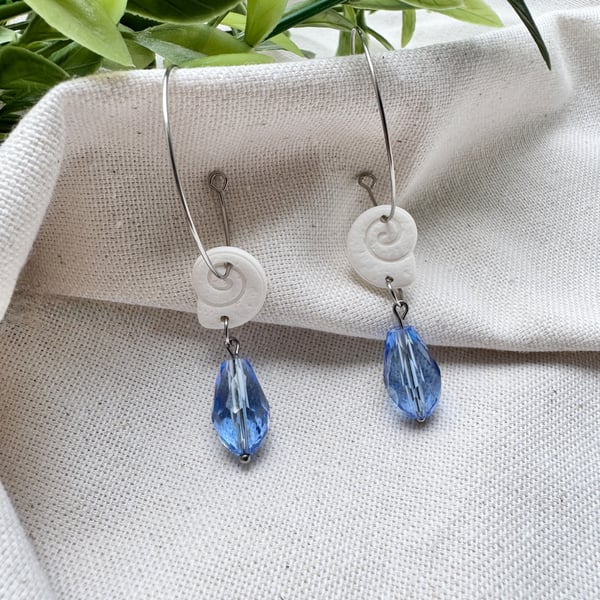 Seashells and Sea Blue Hoop Drop Earrings