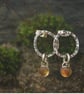 Textured Silver Circle Stud Earrings with Citrine Drop - Image 1