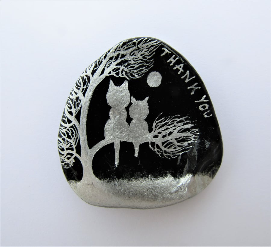 Thank You Teacher Card, Cat Hand Painted Shell, Unique Thank You Card, Cats Tree