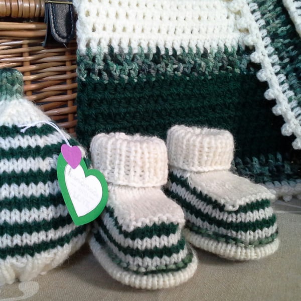 Baby Car-Buggy Blanket, Booties & Hat set with Merino Wool (Help a Charity)