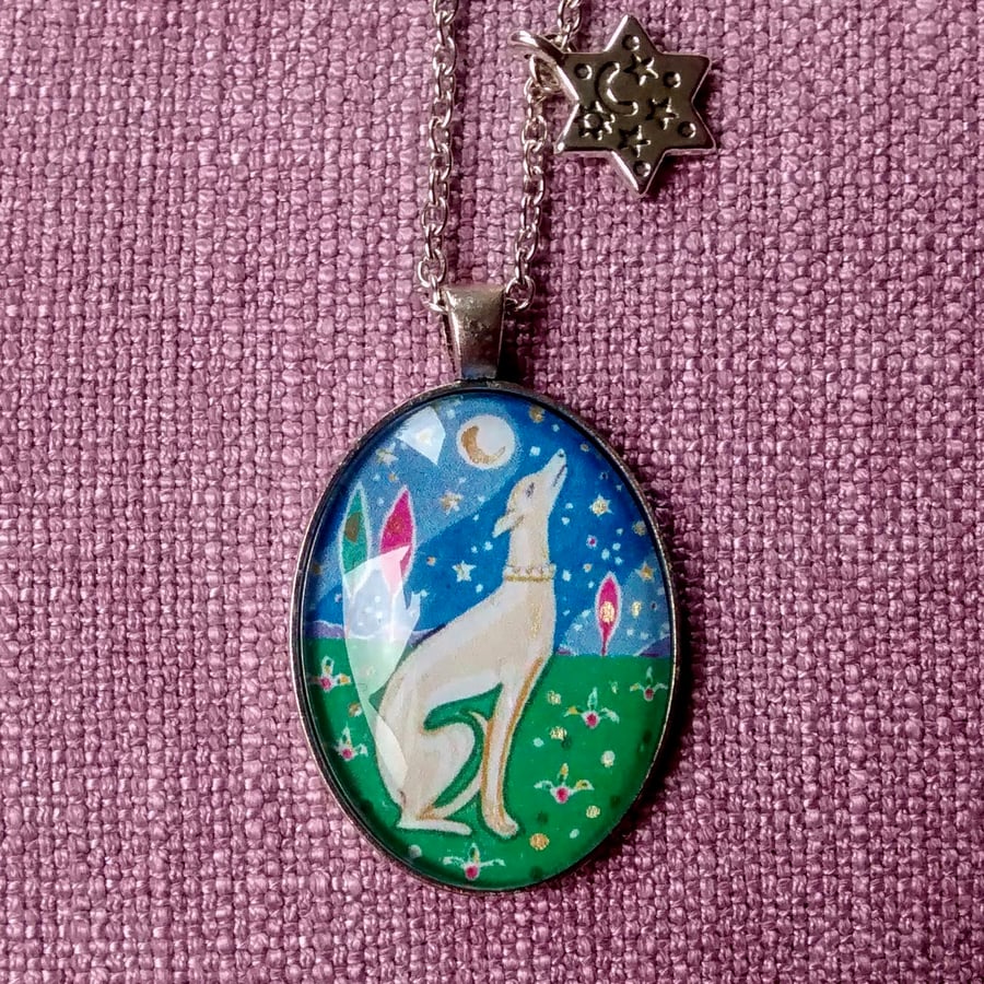Sale! Painted Greyhound Pendant Necklace with Star Charm