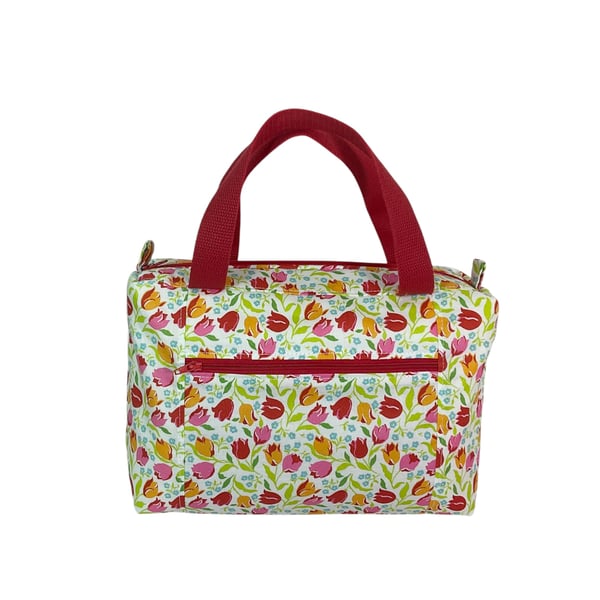 Large wash bag in Liberty cotton, floral toiletries bag with handles and pocket.