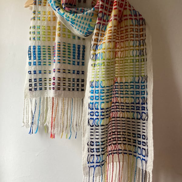 Seaside Morse Code Message Handwoven Lambswool and Cotton Scarf