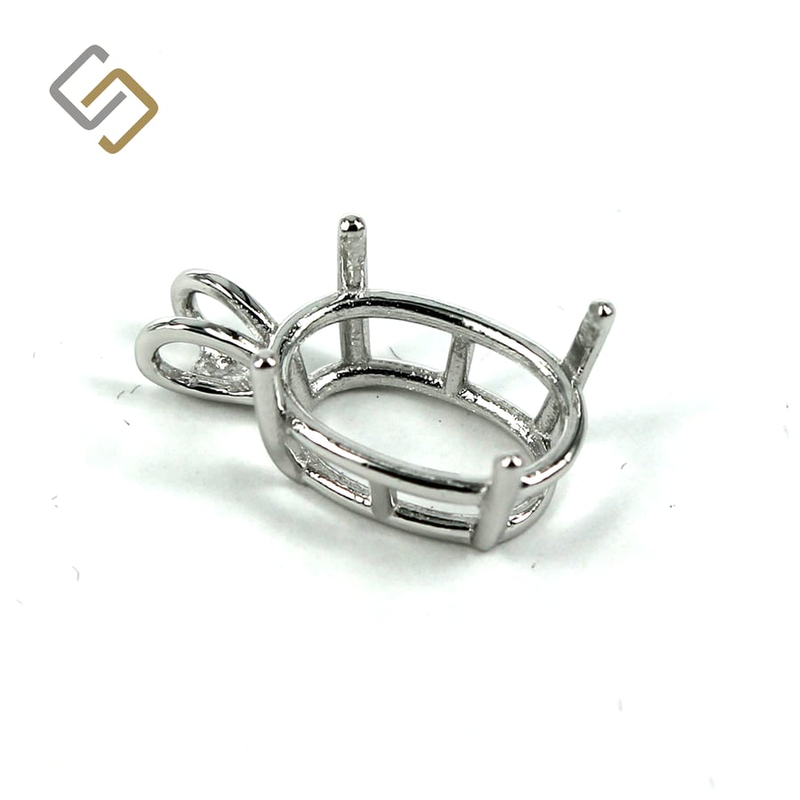 Oval Basket Pendant Setting with 4-Prong Mounting in Sterling Silver, 11x15mm 