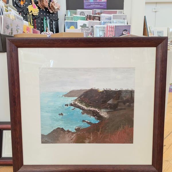 Oil painting of Guernsey cliffs looking towards Moulin Huet
