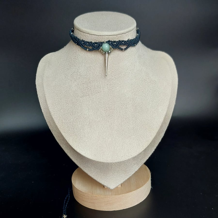 Navy blue Choker with Indian Agate bead
