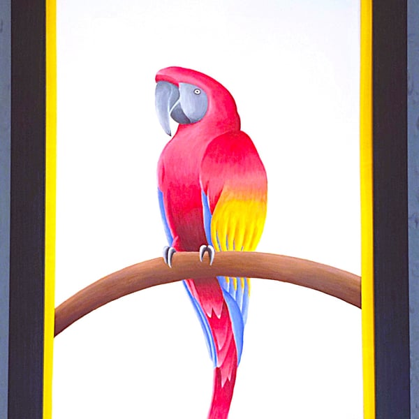 Handmade Unique Framed A3 Print Colourful Macau Parrot Yellow Border Wallart