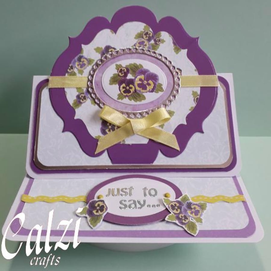 Pansy Just To Say Blank Easel Style Greeting Card
