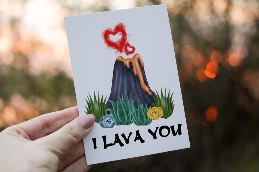 I Lava You Volcano Valentine Card, Personlaised Card for Valentine, Volcano