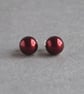 6mm Small Burgundy Pearl Stud Earrings - Everyday, Round, Dark Red Studs - Gifts - Image 3