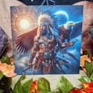 Native Indian Warrior Chief With Spirit Animal Eagle Greetings Card 