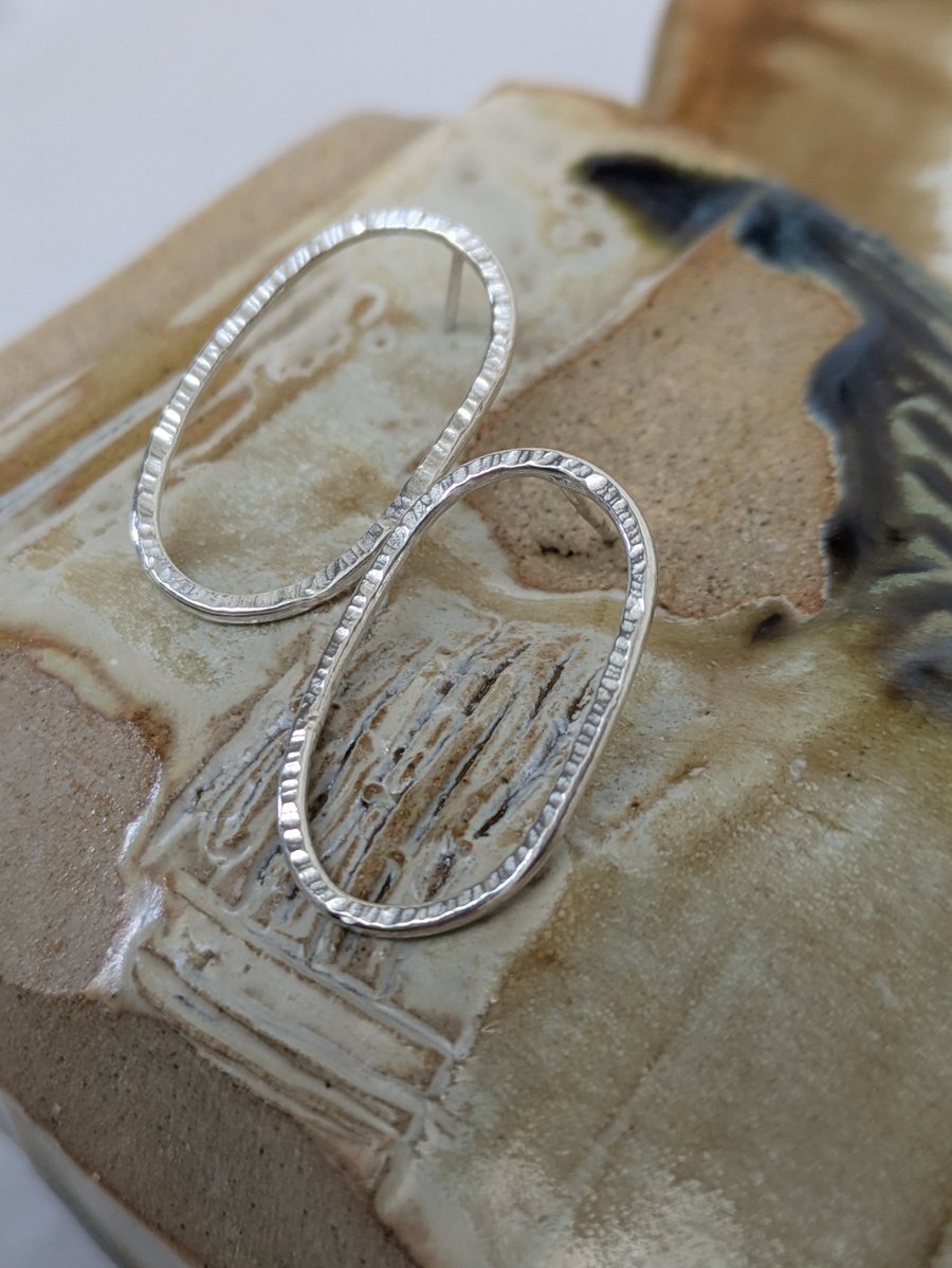 Sterling silver large hammered oval studs 