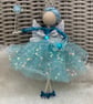 Pretty handmade blue hanging flower fairy , nursery decor, baby shower, playroom