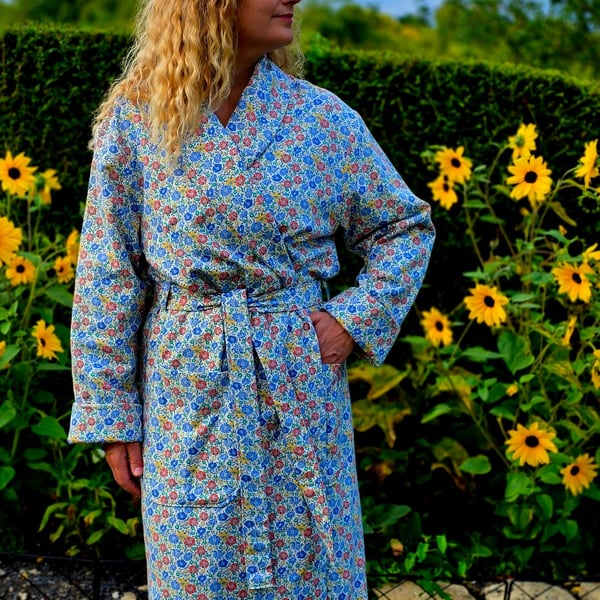 Handmade Liberty of London Lantana Dressing Gown – Cosy Winter Robe in Floral