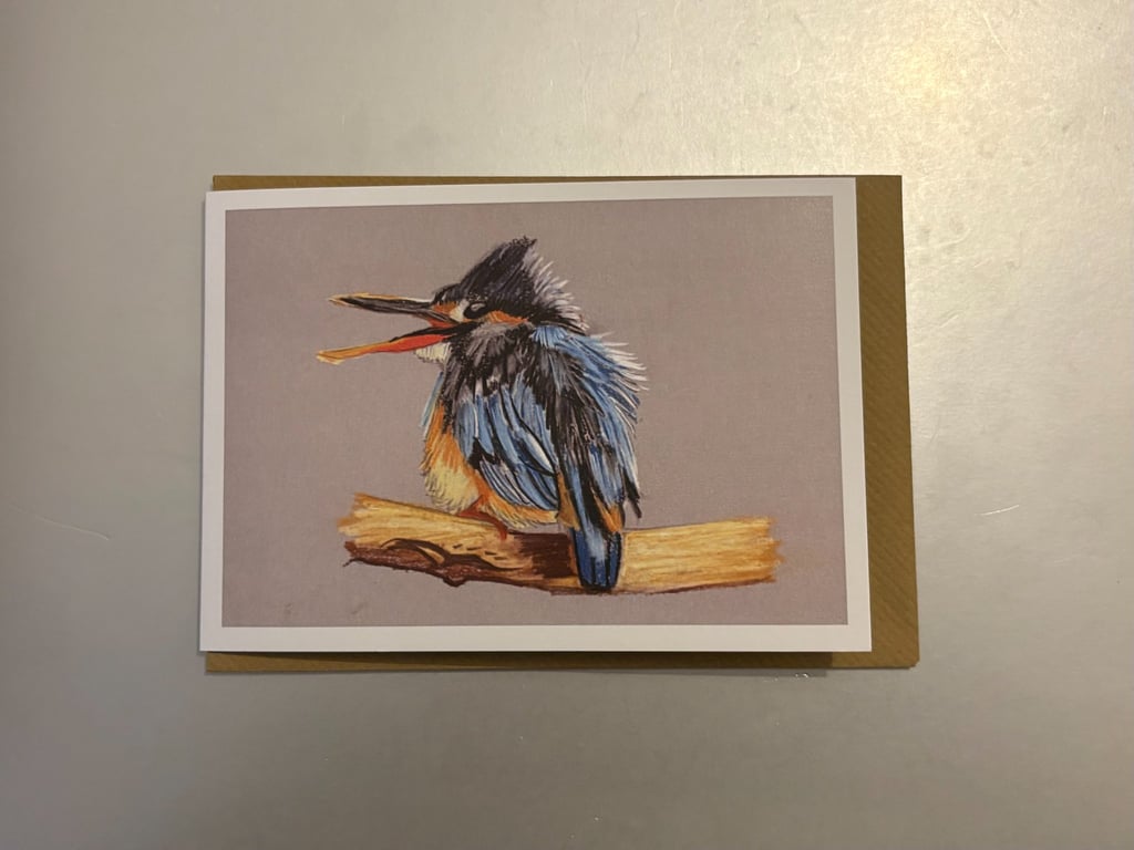 Scruffy Kingfisher A5 Greeting Card