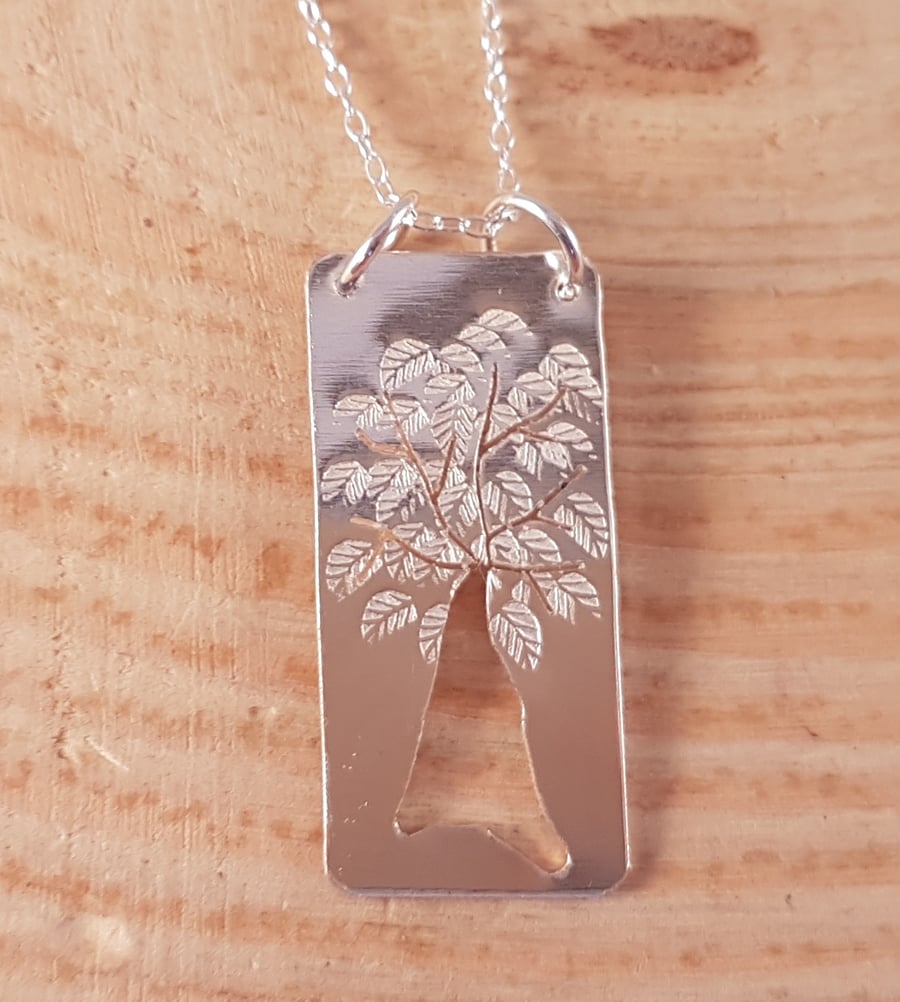 Sterling Silver Pierced Tree Necklace