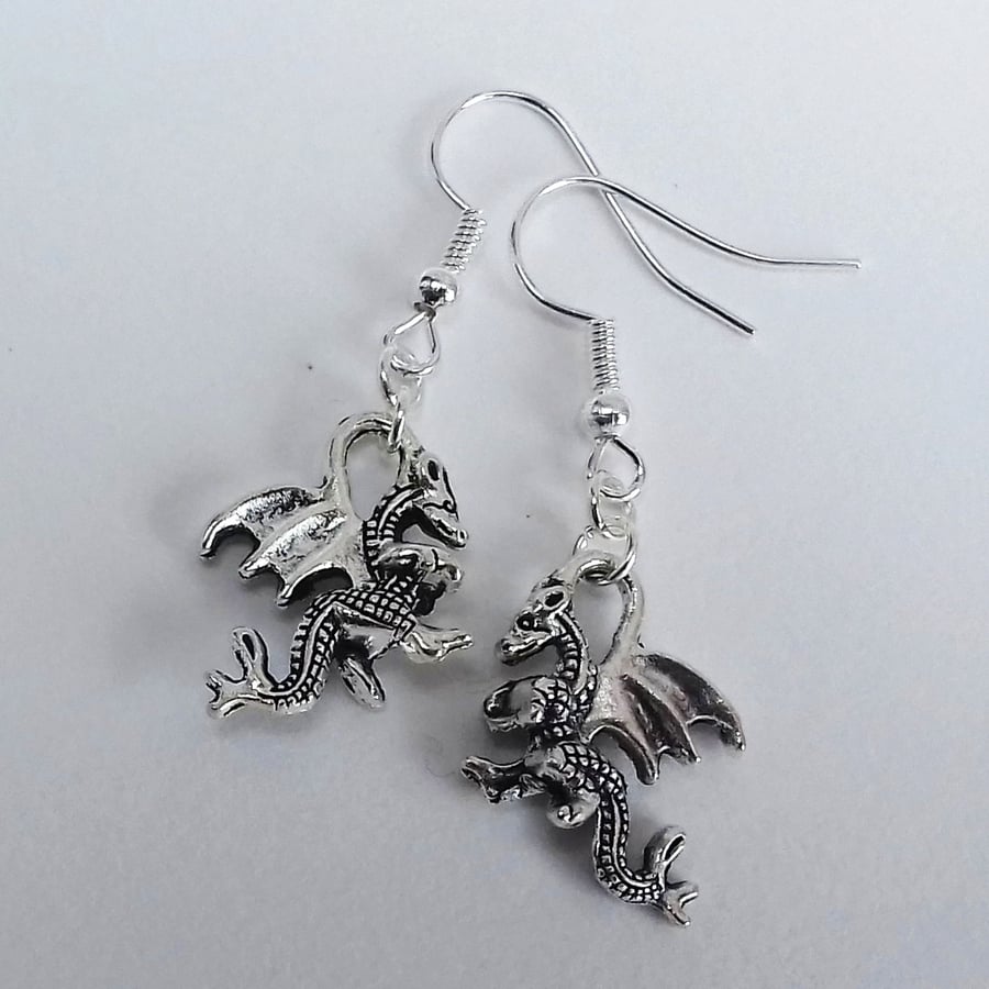 Dragon Silver Plate Gothic Fantasy Earrings