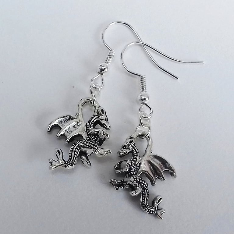 Dragon Silver Plate Gothic Fantasy Earrings